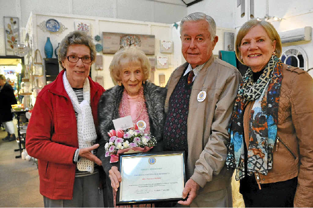 TIME TO CELEBRATE: Margaret McKinnon joined Florence Slattery, president Don McKechnie and Florence’s daughter, Anna Poole, in celebrating Florence’s retirement from Probus.